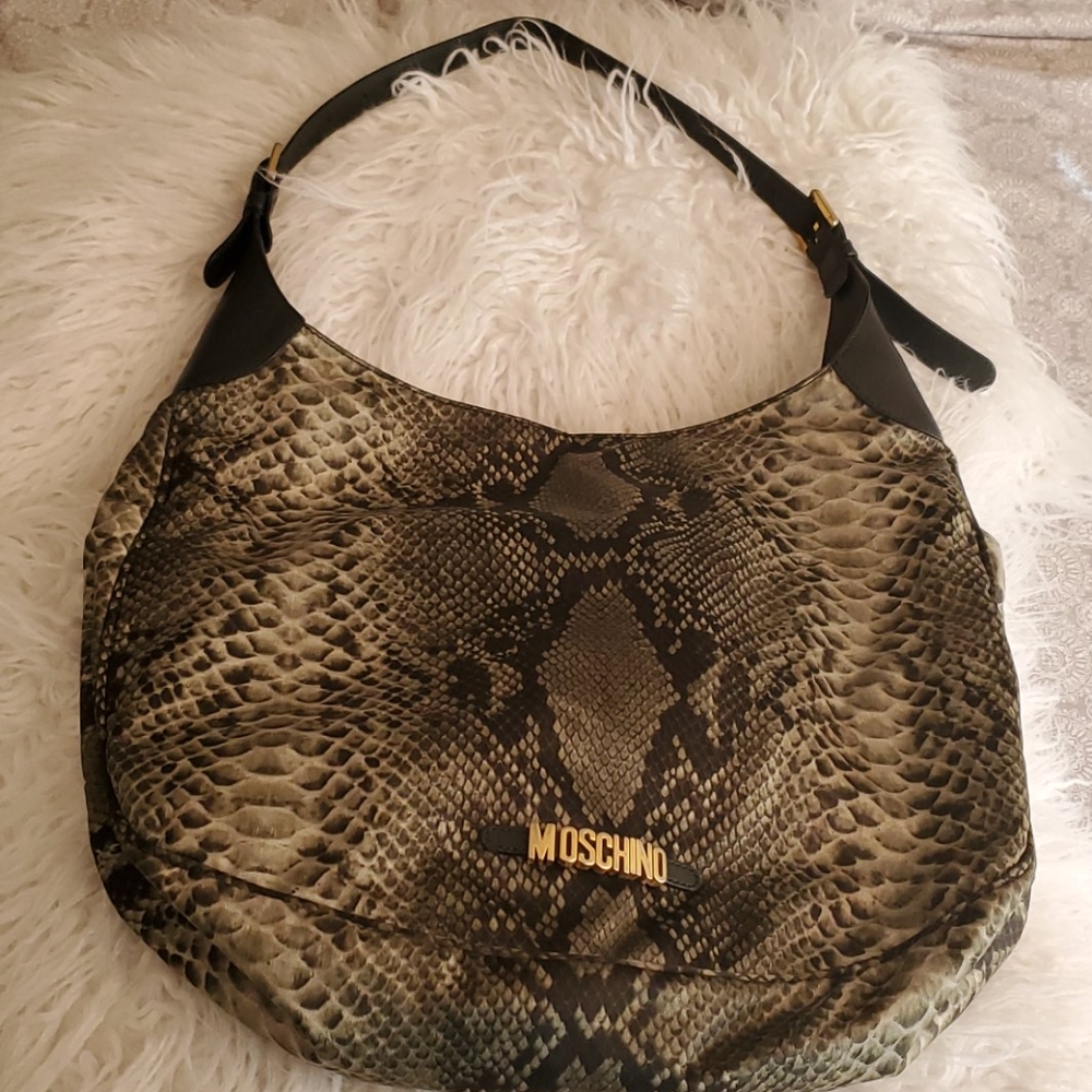 Moschino Green Snake Print Shoulder Bag D3